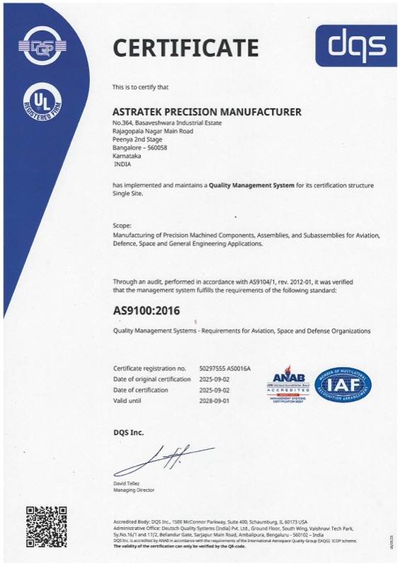Astratek AS9100 Rev D certification